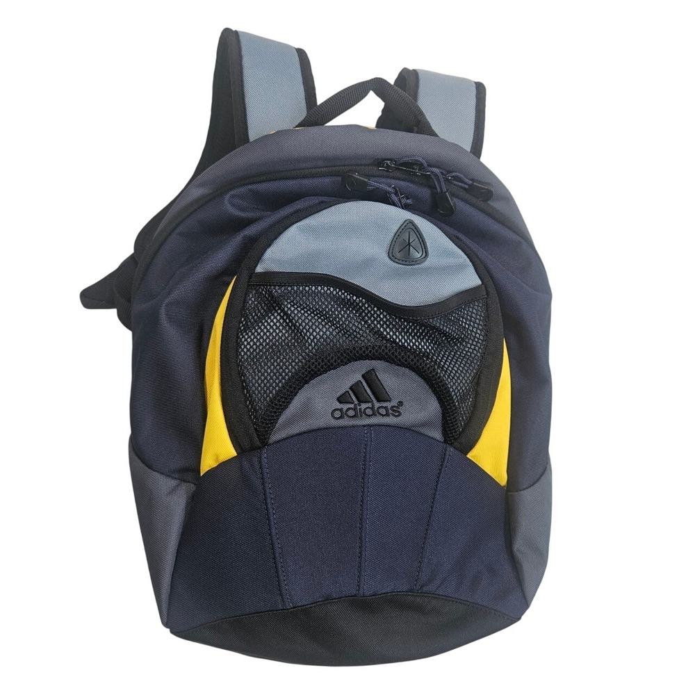 Adidas Backpack Navy Blue Yellow Gray Mesh Pocket Small Gym School Bag‎ Retro